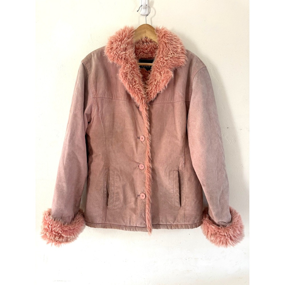 Adler Collection Pink Suede Leather Faux Fur Trim Penny Lane Afghan Jacket L